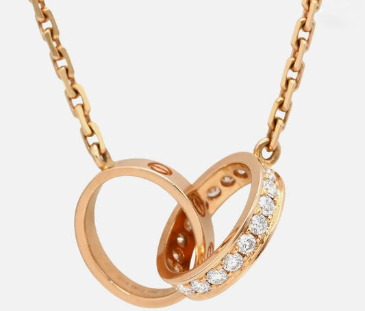 Cartier LOVE Necklace Double Ring Diamond Pavé 18K Rose Gold