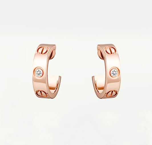 Cartier LOVE Hoop Earrings 1 Diamond 18K Rose Gold