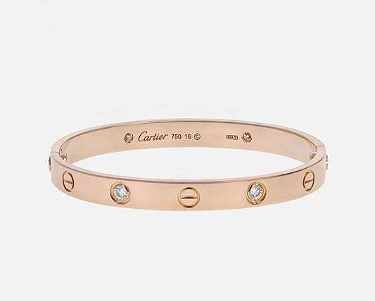 Cartier LOVE Bracelet 4 Diamonds 18K Rose Gold Size 16
