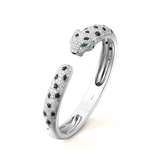 Diamond Panther Cuff Bracelet | سوار بانثر بالماس والزمرد والعقيق الأسود